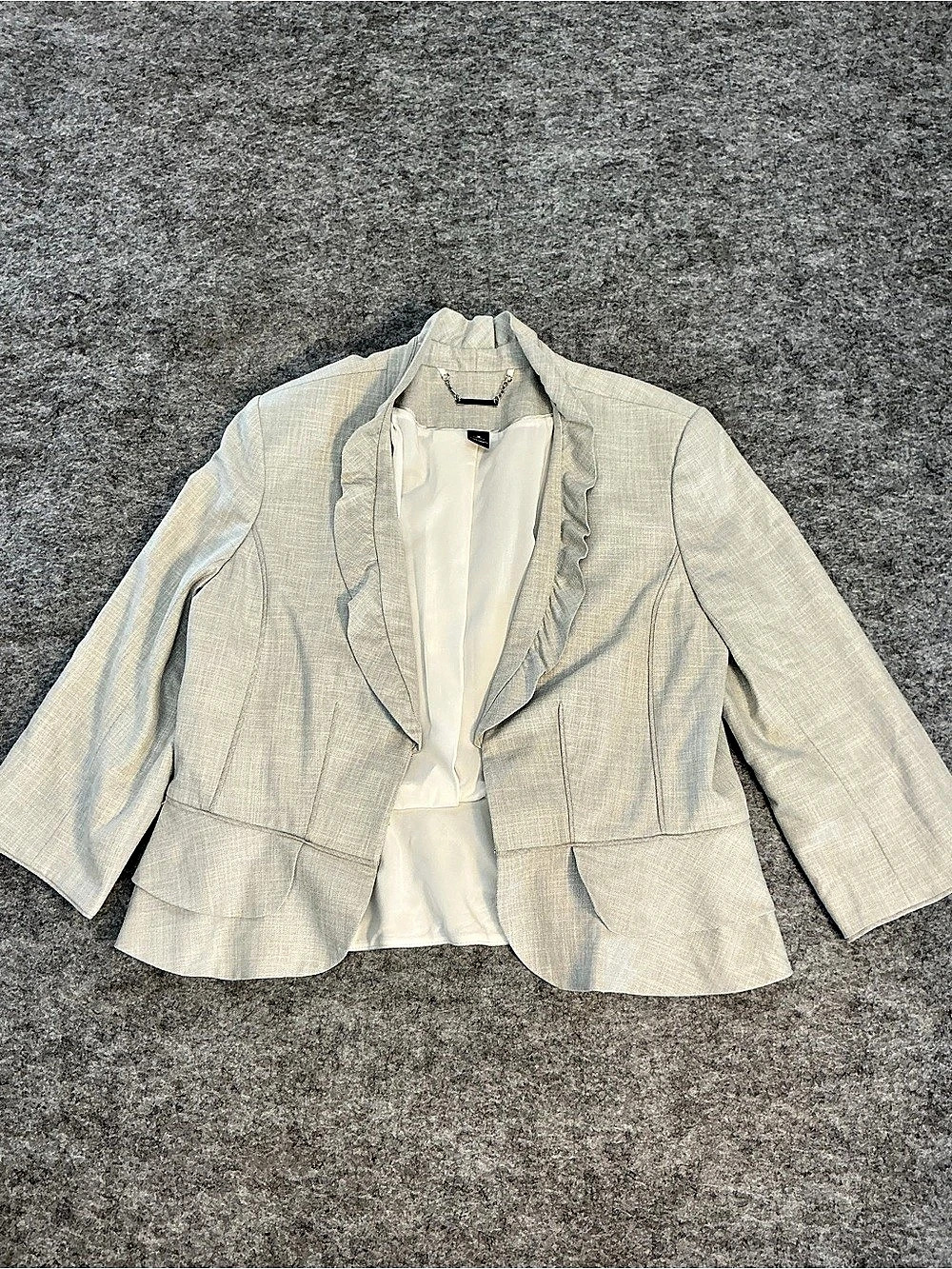 White House Black Market Peplum Blazer in Light Grey Size 16